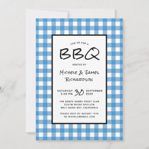 Classic Blue and White Gingham BBQ Picnic Party Invitation