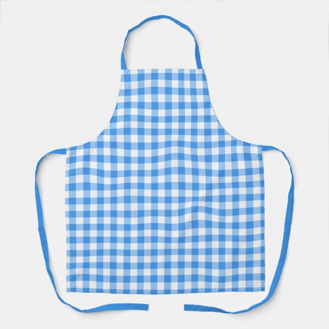 Classic Blue And White Gingham Buffalo Plaid Apron (Front)