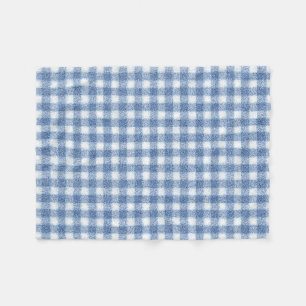 Classic Blue and White Gingham Check Fleece Blanket