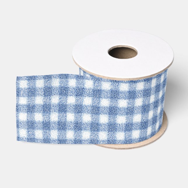 Classic Blue and White Gingham Check  Grosgrain Ribbon (Spool)