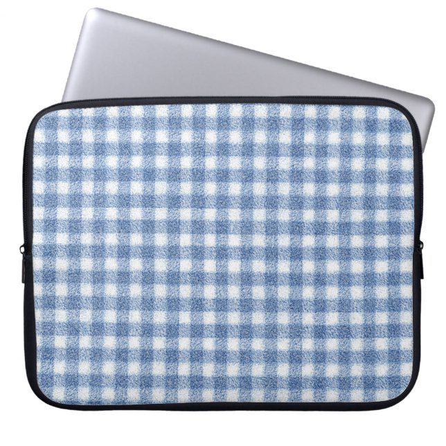 Classic Blue and White Gingham Check  Laptop Sleeve (Front)