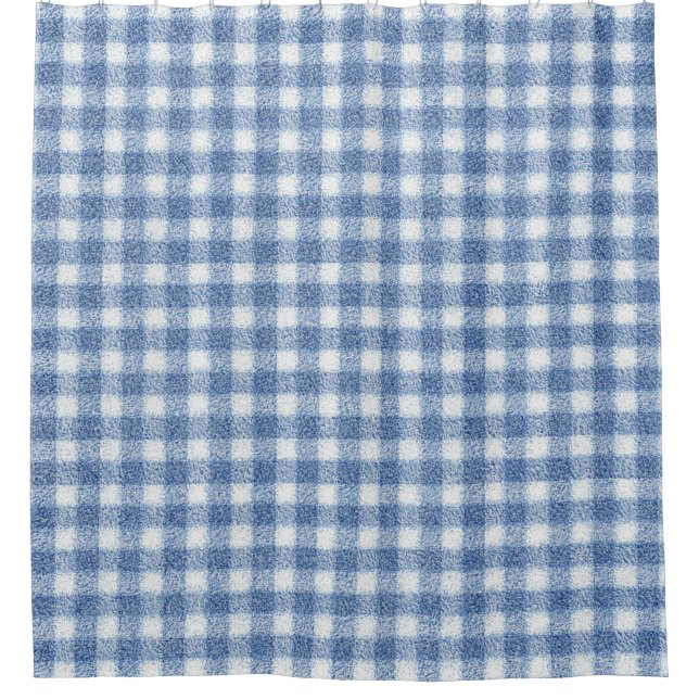 Classic Blue and White Gingham Check  Shower Curtain (Front)