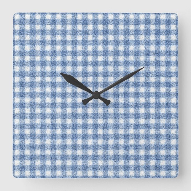 Classic Blue and White Gingham Check  Square Wall Clock (Front)