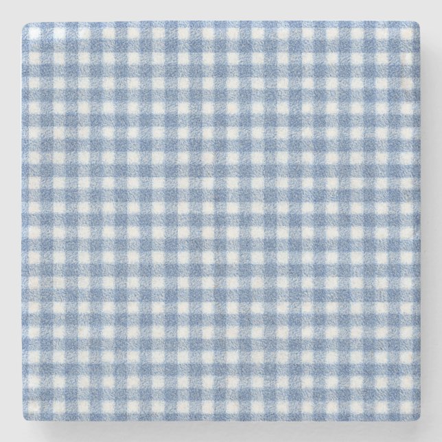 Classic Blue and White Gingham Check  Stone Coaster (Front)