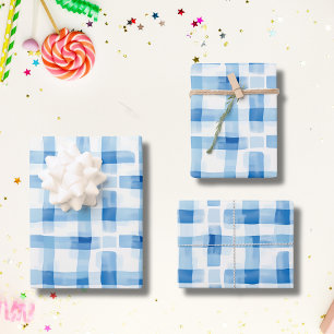 Classic Blue and White Gingham Chequered Pattern Wrapping Paper Sheet