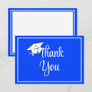 Classic Blue and White Graduation Cap Thank You Card