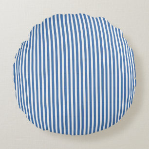 Classic Blue and White Minimalist Stripes Round Cushion