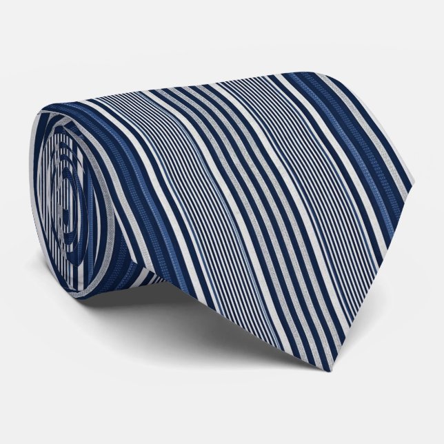 Classic Blue and White Striped  Tie (Rolled)