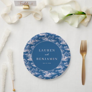 Classic Blue and White Wedding Invitation Paper Plate
