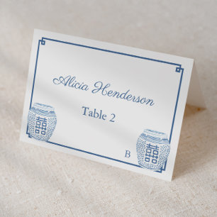 Classic Blue And White Wedding Place Card