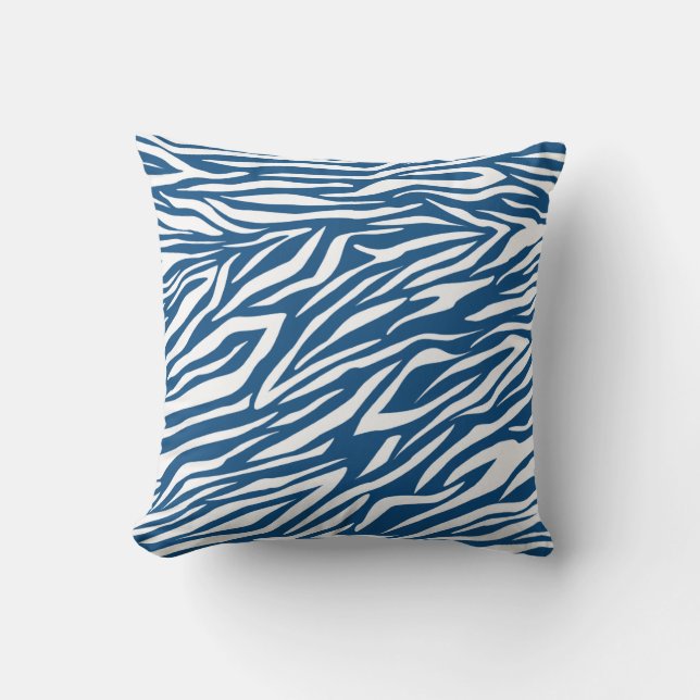 Classic blue and white zebra print pattern custom cushion (Front)
