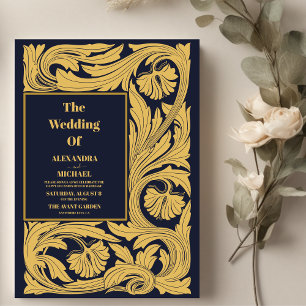 Classic Blue Art Nouveau Wedding Invitation