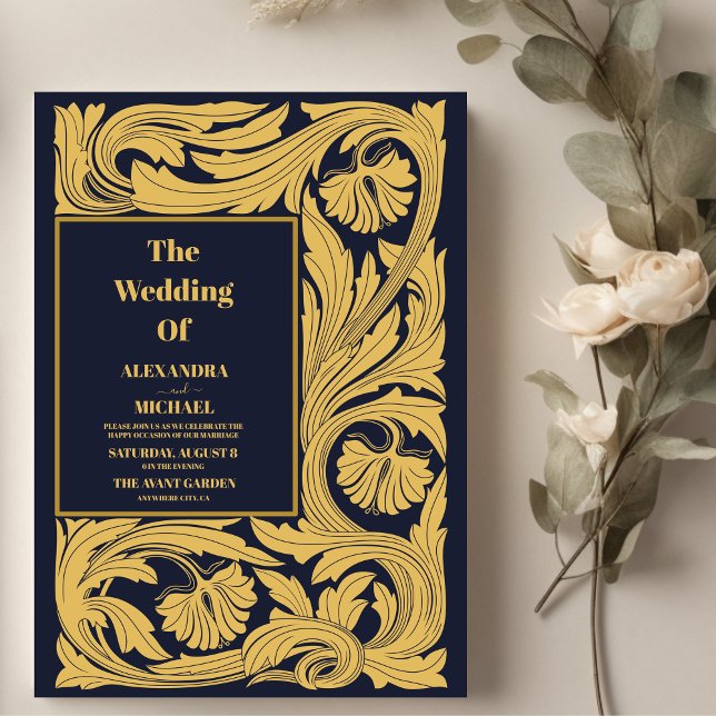 Classic Blue Art Nouveau Wedding Invitation (Creator Uploaded)
