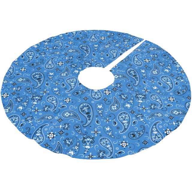 Classic Blue Bandanna Paisley Brushed Polyester Tree Skirt (Angled)