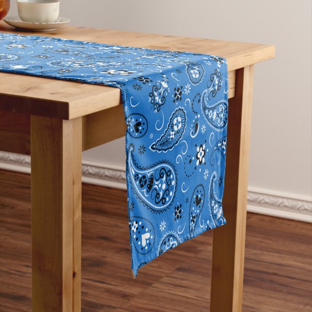 Classic Blue Bandanna Paisley Short Table Runner (In Situ)