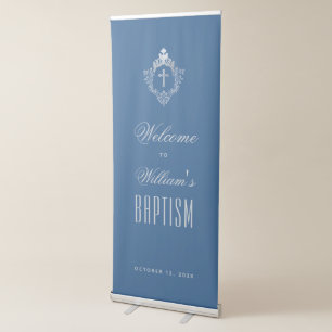Classic Blue Baptism Welcome Boy Cross in Crest Retractable Banner