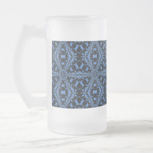 Classic Blue Black and Denim Geometric Tile Patter Frosted Glass Beer Mug