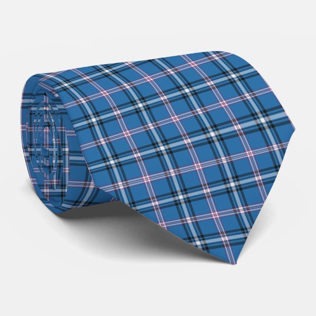 Classic Blue Black White Plaid Neck Tie (Rolled)