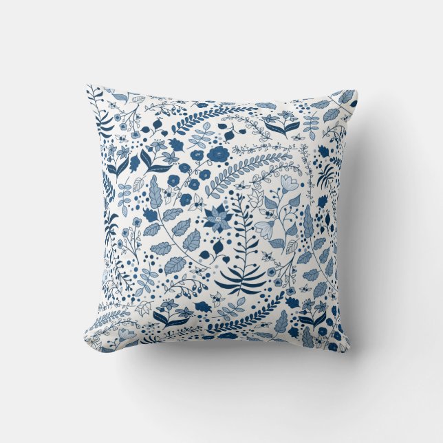 Classic Blue Boho Floral | Cherie's Art Original Cushion (Front)