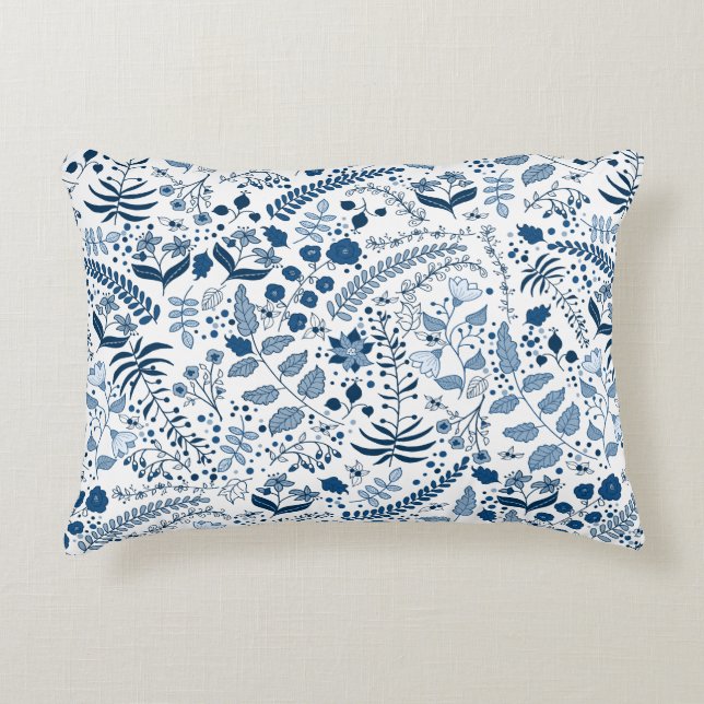 Classic Blue Boho Flowers | Beautiful Decorative Cushion (Front)