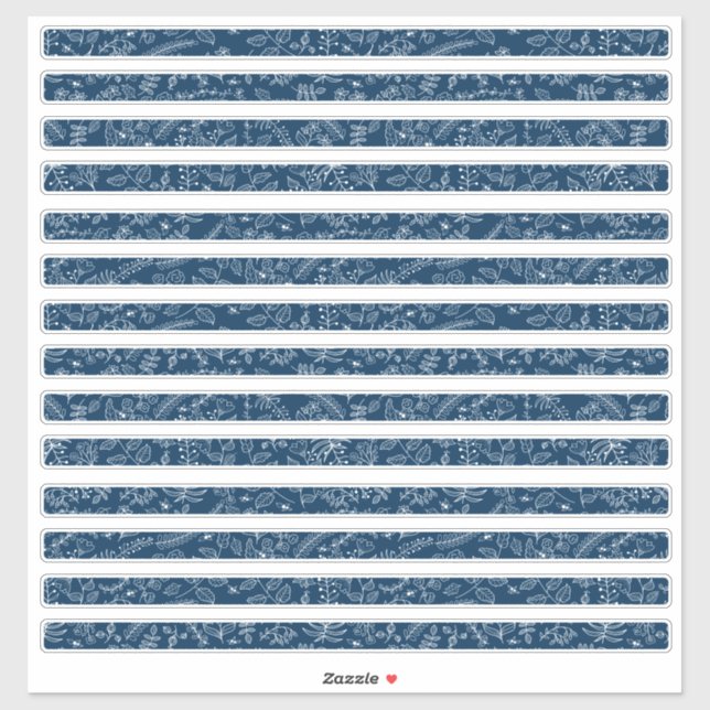 Classic Blue Boho Flowers Thin Borders (Sheet)