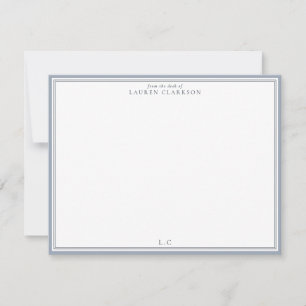 Classic Blue Border Monogram Stationery Note Card