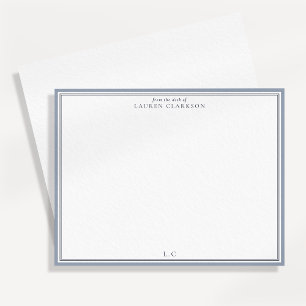Classic Blue Border Monogram Stationery Note Card