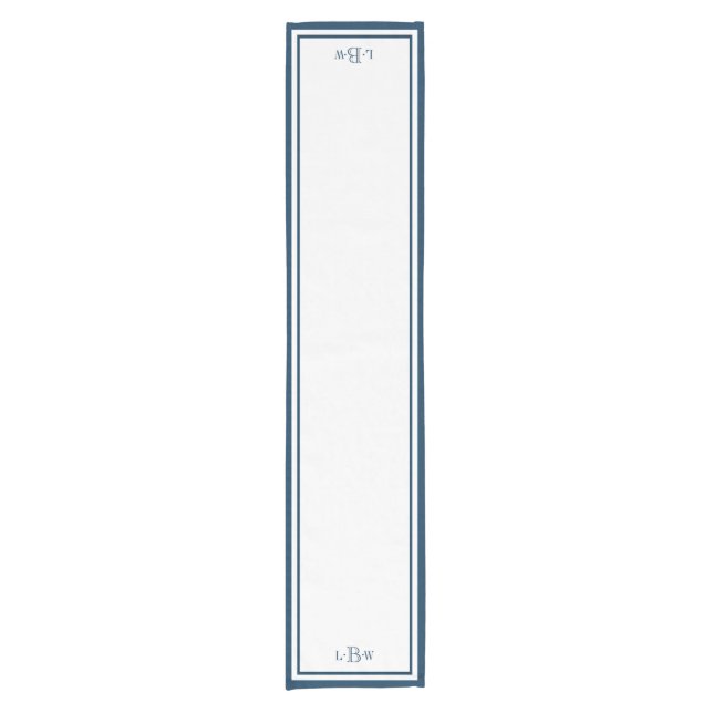 Classic Blue Border Monogrammed Short Table Runner (Front)