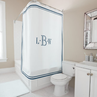 Classic Blue Border Monogrammed Shower Curtain