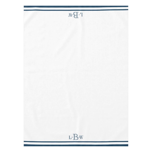 Classic Blue Border Monogrammed Tablecloth (Front)
