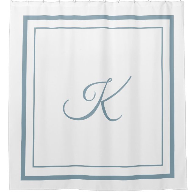 Classic blue Border Script Monogram Shower Curtain (Front)