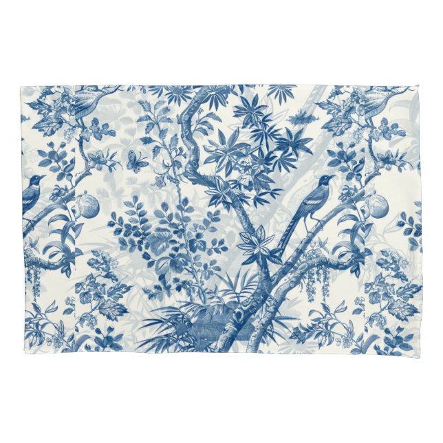 Classic Blue Botanical Elegance Pillowcase (Front-Left)