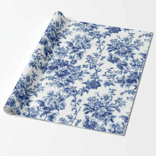 Classic Blue Botanical Toile Garden Party Wrapping Paper