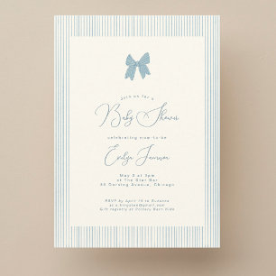 Classic blue bow striped boy baby shower invitation