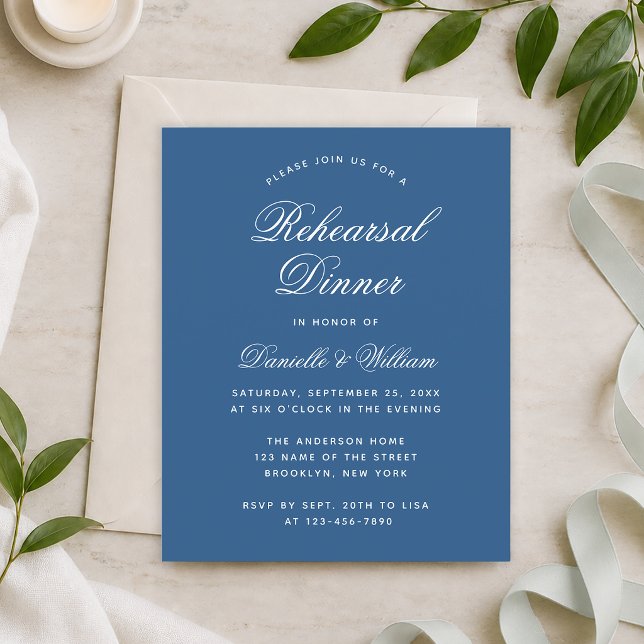 Classic Blue Budget Rehearsal Dinner Invitation (Creator Uploaded)