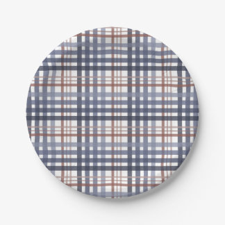 Classic Blue Burgundy Plaid Paper Plate