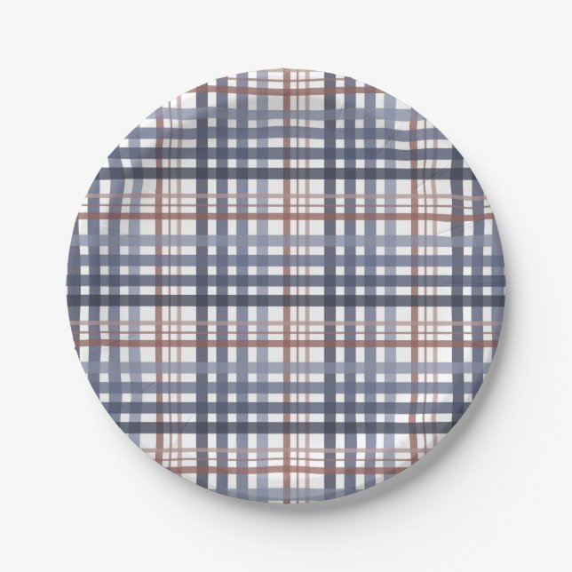 Classic Blue Burgundy Plaid Paper Plate (Front)