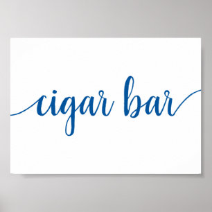 Classic Blue Calligraphy Script Cigar Bar Sign