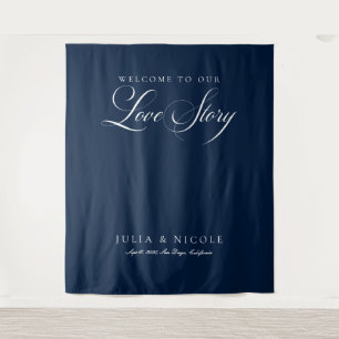 Classic Blue Calligraphy Wedding Backdrops Banner Tapestry