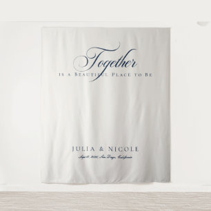 Classic Blue Calligraphy Wedding Backdrops Banner Tapestry