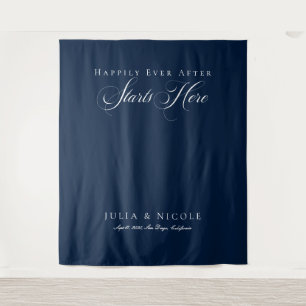 Classic Blue Calligraphy Wedding Backdrops Banner Tapestry