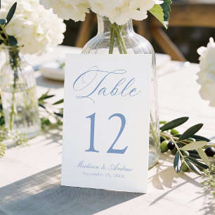 Classic Blue Calligraphy Wedding Table Number