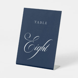 Classic Blue Calligraphy Wedding Table Number Pedestal Sign