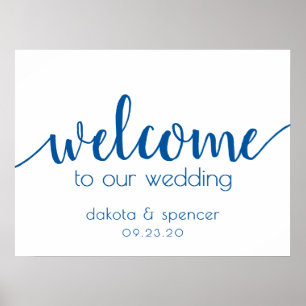 Classic Blue Calligraphy Wedding Welcome Sign