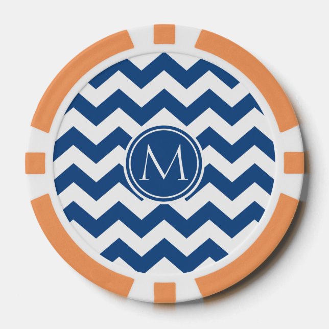 Classic Blue Chevron Monogrammed Poker Chips (Front)