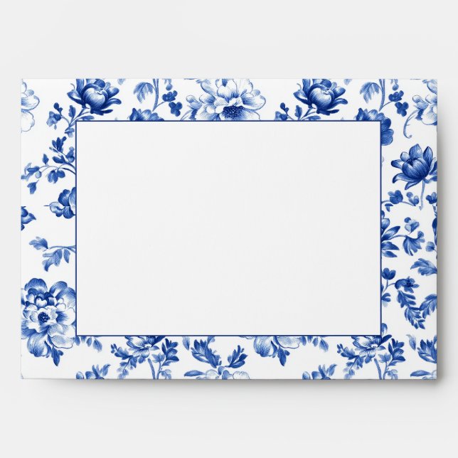 Classic Blue Chinoiserie Floral return address Envelope (Front)