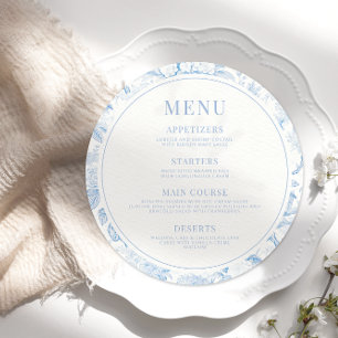 Classic blue chinoiserie wedding round Flat Menu