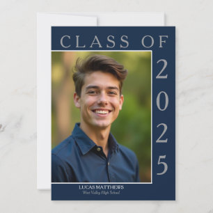 Classic Blue Class of 2025 Graduate Custom Photo Invitation