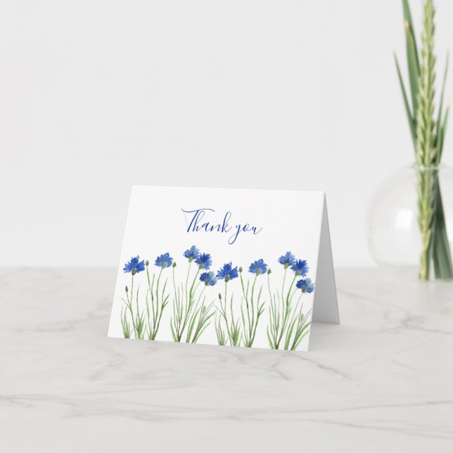 Classic Blue Cornflowers Floral Wedding Thank you  (Front)