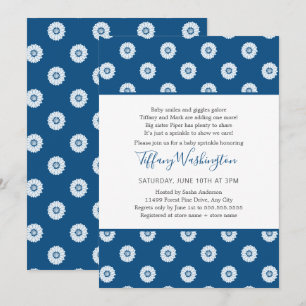 Classic Blue Daisy neutral gender baby sprinkle Invitation